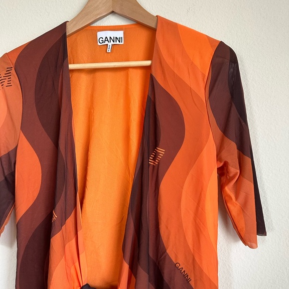Ganni Orange Printed Mesh Wrap Top - Picture 5 of 13
